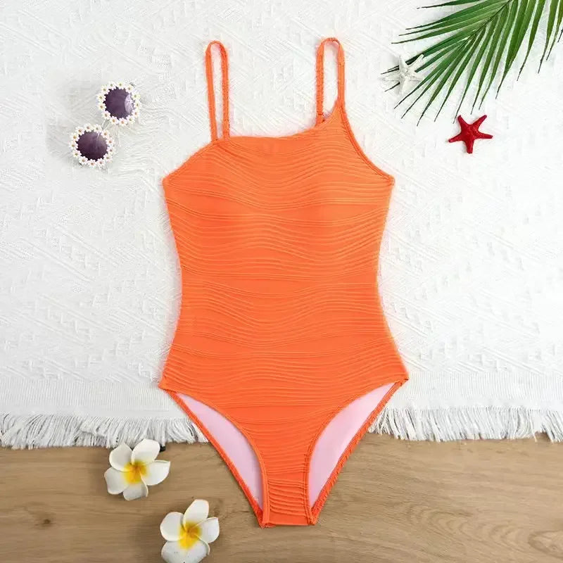 Girl Orange One Piece Swimsuit for Kids Children's Swimwear 8-12 Years Beach Wear Cute Bathing Suit Teenagers Holiday Outfit
