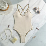 5 Colors V Neck Ribbed Cross Back One Piece Swimsuit Women Swimwear Female High Leg Cut MonokiniBather Bathing Suit Swim V6278