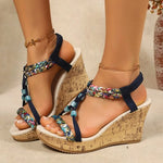 Woman Leather Summer Fashion Wedge Female Large Size Mid-heeled Platform Black New Comfortable Retro Sandals for Women