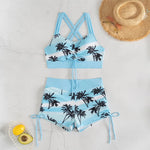 Women's Bathing Suits Two Piece Coconut Tree Print Tankini Swimsuit Woman Summer Sexy Beach Wear Separate Swimwear Female Shorts