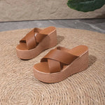 2026 New Solid Chunky Platform Wedges Slippers Women Height Heels Thick Bottom Non-Slip Slippers Woman Beach Vacation Shoes