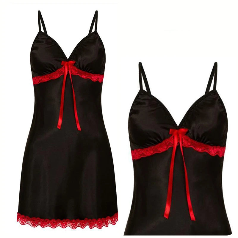 Sexy Nightgown Women's Lace Trim Sleepwear Ribbon Tie Chemise Lingerie Adjustable Strap Nightdress Silky & Comfortable New