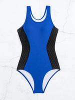 2025 Patchwork Sport One Piece Swimsuit Blue Black Swimwear Women Professional Sport Bathing Suit Surfing Korean Swimming Suit