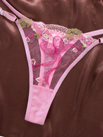 Sweet Girl Style Pink Sexy Butterfly Embroidery Underwear Set - French Romantic Intimate Women's Underwear ZA825296