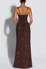 Women's Sequin Maxi Dress Burgundy Square Neck Sleeveless Bodycon Evening Gown Formal Party Prom Cocktail Mermaid Long Dresses
