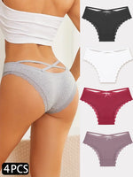 4PCS Cotton Seamless Panties Hollow Sexy Design Unique Low Waist Women Panties Breathable Girls Underwear Soft Lingerie S-XL