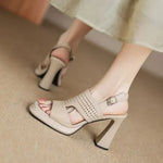 2026 Women's Thick Heel Sandals Summer Hollow Waterproof Platform High Heels Fish Mouth