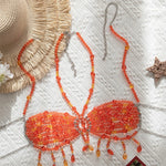 Pearls Beads Halter See Through Bikini Top Female Swimsuit Women Swimwear Bather Bathing Suit Swim Hollow Out Beach Top V8224