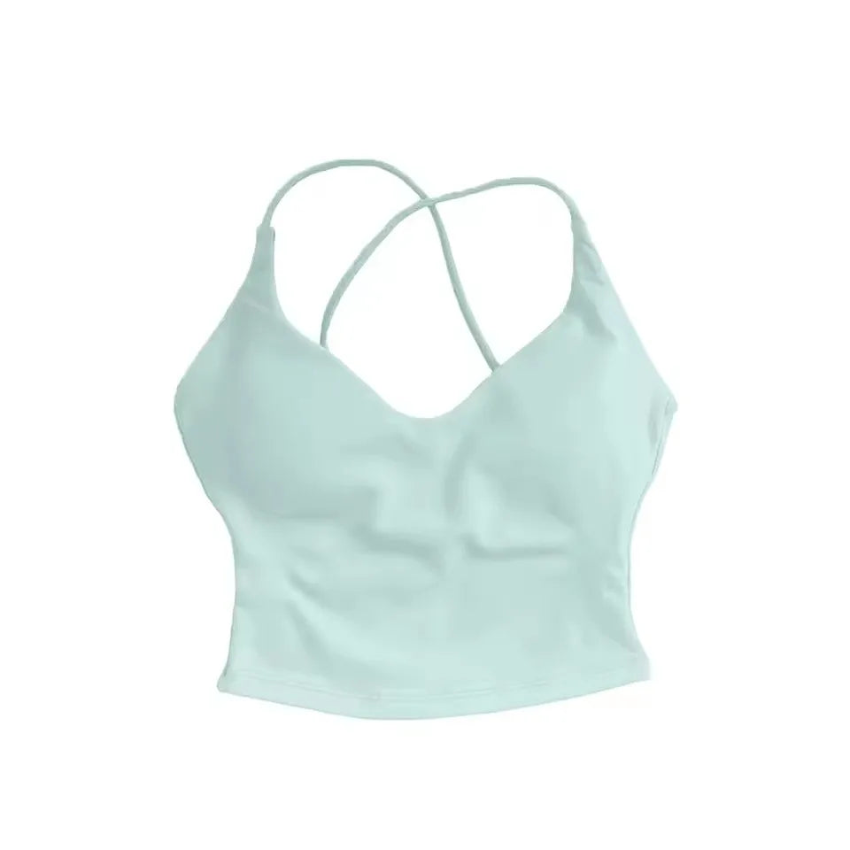 Strappy Gym Top Women Clothes High Support Fitness Tank Top Back Cross Workout Shirts Yoga Tops Running Padded Sports Bra Vest