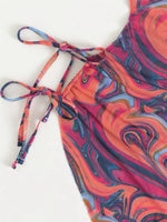 Dress Bikini 2025 Women Sexy High Neck Cut Out Mesh Cover Up Pleate Swimsuit Orange Gradient Bathing Suit Beach 3 Piece Swimwear