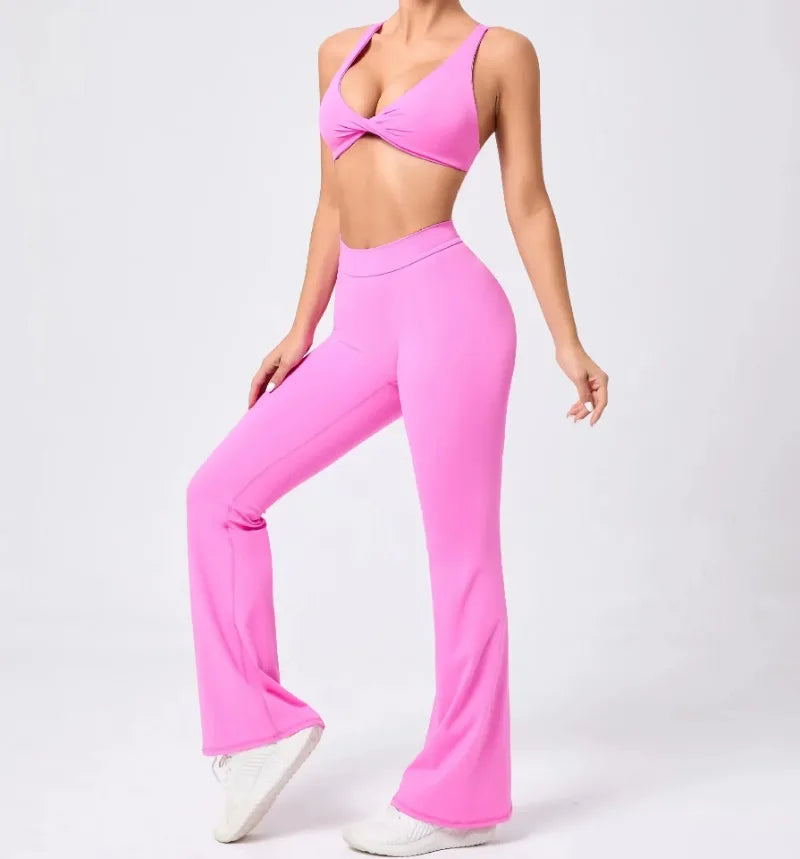 Women's Seamless Yoga Sets Brushed Fabric Flared Hip-Lifting Pants Cross Beauty Back Bra Suits Gym Workout Fitness Training Sets