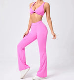 Women's Seamless Yoga Sets Brushed Fabric Flared Hip-Lifting Pants Cross Beauty Back Bra Suits Gym Workout Fitness Training Sets