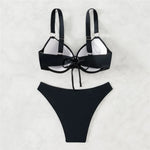 Solid Black Push Up Bikinis Sets Swimsuit Women 2026 Ladies Metal Ring Swimwear Underwired Bathing Suit Brazilian Biquinis Swim