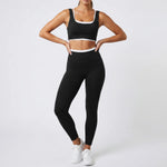 Double Layered Contrasting Yoga Sets Women Shock-absorbing Sports Bra Gym Workout Clothes Outwear High Waist Pants Fitness Suits