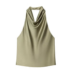 Women's Fashionable Sleeveless Halter Neck Top With Silk Satin Cowl Backless Sleeveless Blouse For Women Elegant Summer Top 3QM8