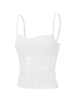 Women's Lace Cami Tops Sleeveless Ruched Front Solid Color Camisole Slim Fit Tank Tops Summer