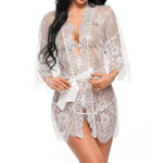 Women Sexy Lingerie Erotic Transparent V-Neck Nightwear Babydoll Robe G-string Costume Kimono Robe Lace Sleepwear Dress