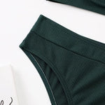 2023 New Sexy V-Neck Ribbed Bikini High Waist Swimsuit Women Solid Push Up Swimwear Female Bathing Suit Bikini Set Beachwear