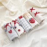 1 Pack Strawberry Print Mid-Rise Cotton Panties 5 Cute Patterns Briefs (M-L-XL) Japanese Style Kawaii Strawberry & Bow Lingerie