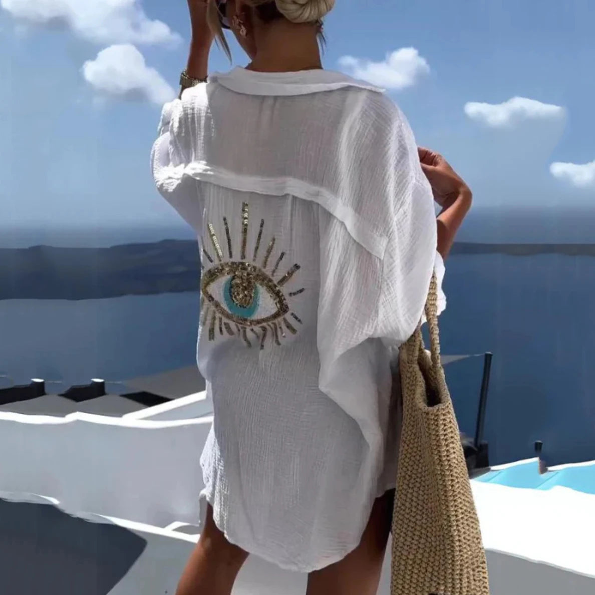 Blue Eyes Bikini Cover Up Lace Hollow Crochet Swimsuit Beach Dress Women 2026 Summer Cover-Ups Bathing Suit Beach Wear Tunic