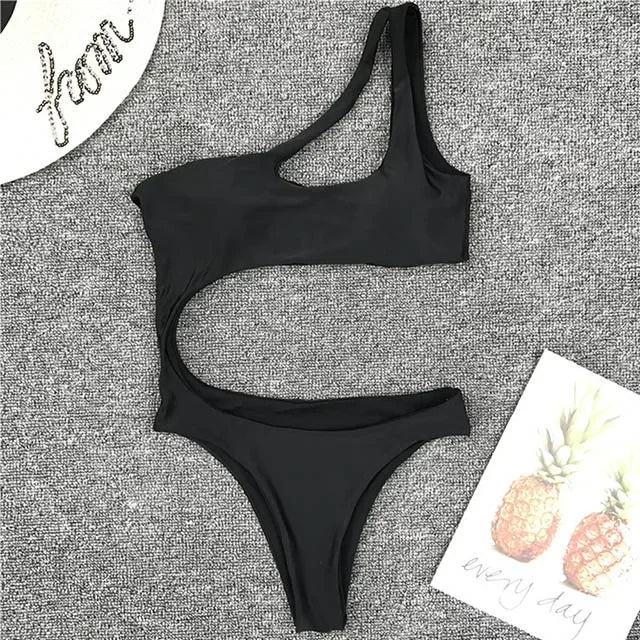 2025 Sexy One shoulder Female Swimwear One piece swimsuit Women Monokini Bather Trikini High cut Out Bathing suit Swim Bodysuit