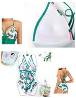Sexy One Piece Swimsuit Swimwear Women Leaf Print Patchwork Hollow Cross Straps Backless Beachwear Bathing Suit Banadores Mujer