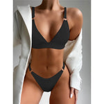 Sexy High Leg Cut Ribbed Bikini Women Swimwear Female Swimsuit Two-Pieces Bikini Set Padded Bather Bathing Suit Swim Lady V3255