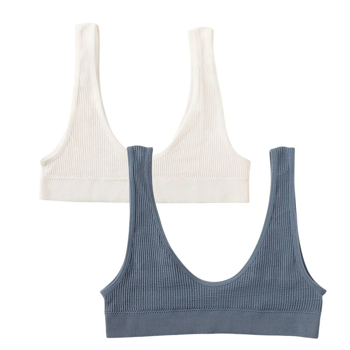 2Pcs/Set Women Non-wire Bra Crop Top Seamless Underwear Female Plunge Bra Tops Ribbed Sexy Lingerie Sports Intimates