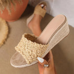 EUR Size 45 Leisure Espadrille Wedge Sandals Women Cherry Summer High Heels Shoes Beach Vacation Platform Ankle Strap Sandals