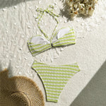 Striped Print String Halter Bandeau Bikinis Sets 2026 Sexy Swimsuit Women Ruched Swimwear Bathing Suit Brazilian Bikini Mujer