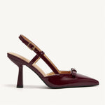 2025 Women's Size 41 Elegant Burgundy Pointy Toe Slingback Pumps Summer Bowknot High Kitten Heels Black Office Lady Shoes
