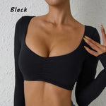 DIAS FIT JOY Nylon Gym Top Yoga Long Sleeved T-Shirt Tight Pleated Sports Top Women's Waist Tight Yoga Top