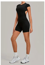 Women's Seamless Yoga Sets Sports Fitness Workout Hip-lifting High Waist Shorts Backless Short-sleeve Vest Suit Gym Training Set