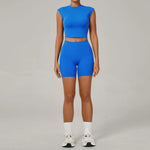 Naked Yoga Sets Women Quick Drying Slim Sports Shirt Fitness Suit Outdoors Sport High Waist Shorts Tight Running Workout Clothes
