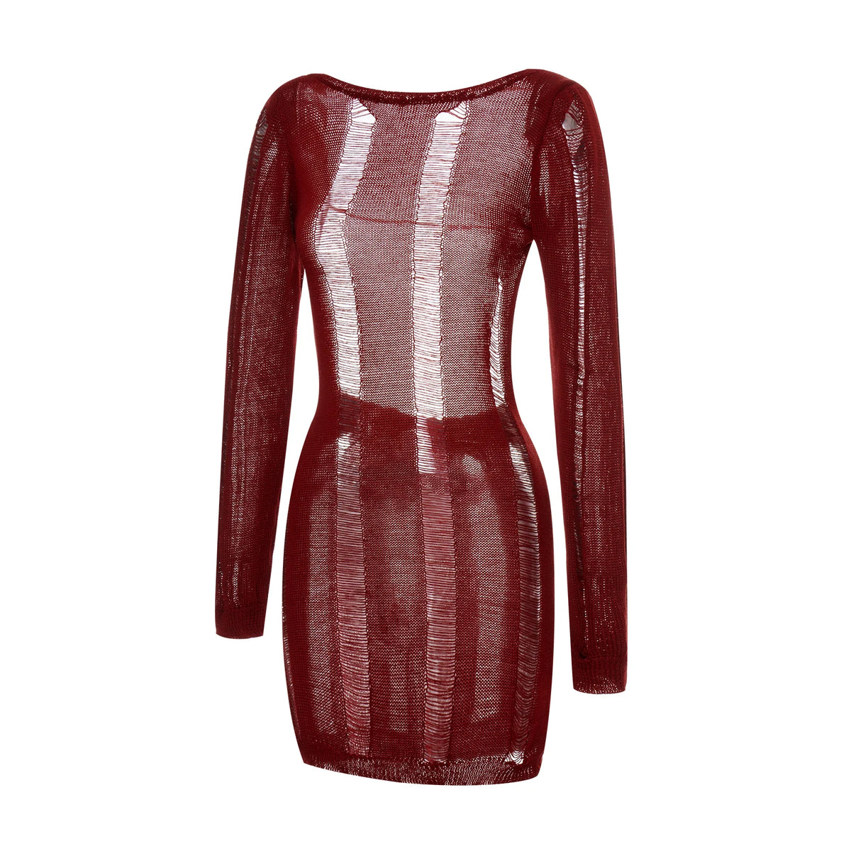 Women Autumn Ripped Knit Dress Long Sleeve Backless Bodycon Mini Dress Summer Fall Club Sexy E-Girl Dresses Female