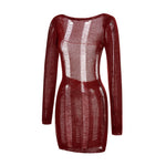 Women Autumn Ripped Knit Dress Long Sleeve Backless Bodycon Mini Dress Summer Fall Club Sexy E-Girl Dresses Female