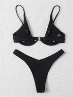 Sexy Underwire Bikini 2026 Mujer Women Solid Red Push Up Bra Thong Swimsuit Haler V Neck Bathing Suit Mini Micro Thong Swimwear