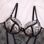 Toucheart Erotic Lingerie Embroidered Floral See-through Sexy Body-shaping Women Intimate Hot Split Underwear Set with Stockings