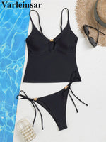 XS - L V Neck Tankini Cut Out Bikini Women Swimwear Female Swimsuit Two-pieces Bikini set Padded Bather Bathing Suit Swim V7839