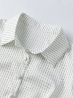 Women Button Down Slim Fit Striped Shirt Fashionable Summer Short Sleeve Turn Down Collar Tops for Casual Daily Wear