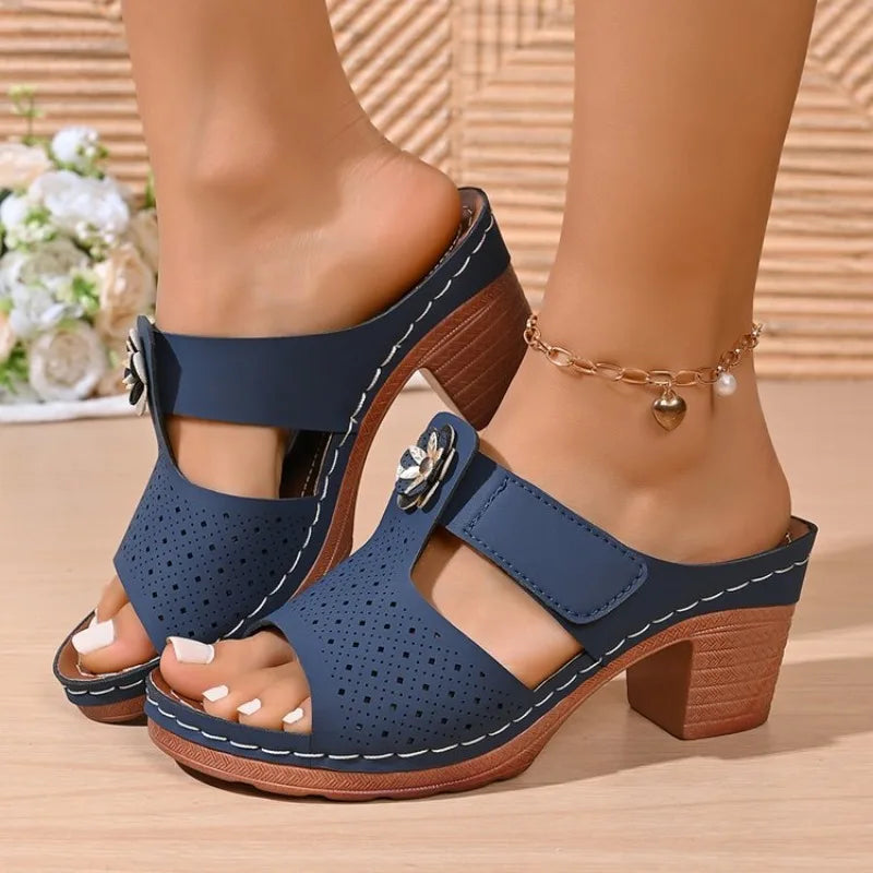 Woman Sandals Summer Fashion Slippers High Heels Vintage Anti-slip Casual Chunky Heel Shoes Woman Open Toe Outdoor Sandals Woman