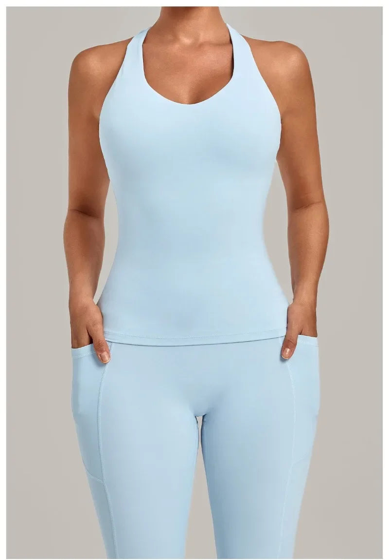 Women's Seamless Yoga Vest Sports Fitness Gym Beauty Back Top Nude Slim Fit Training Running Workout Vest