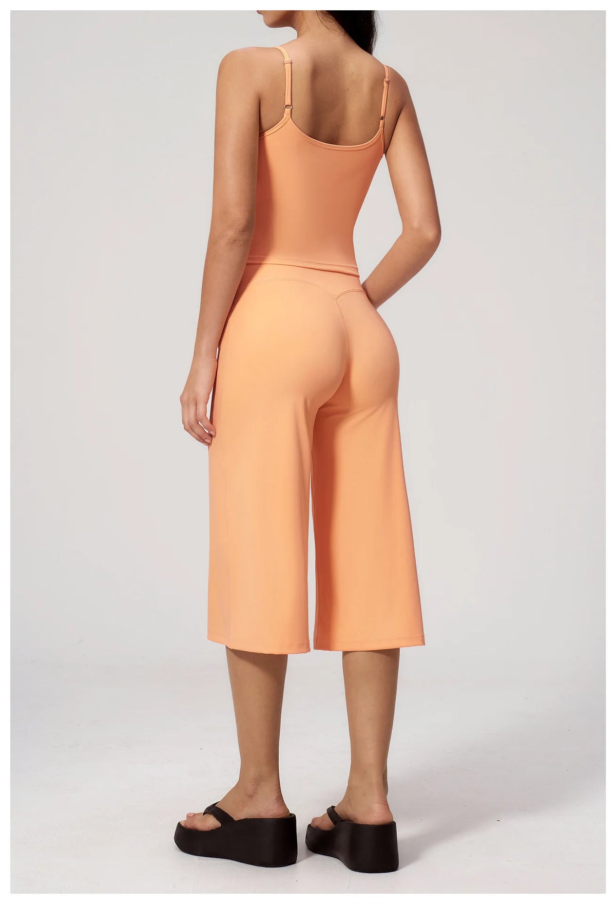 Gym Workout Yoga Sets Women Square Neck Slimming Sports Tank Top Fitness Gym Suit Outdoor High Waist Flare Pants Two-piece Set