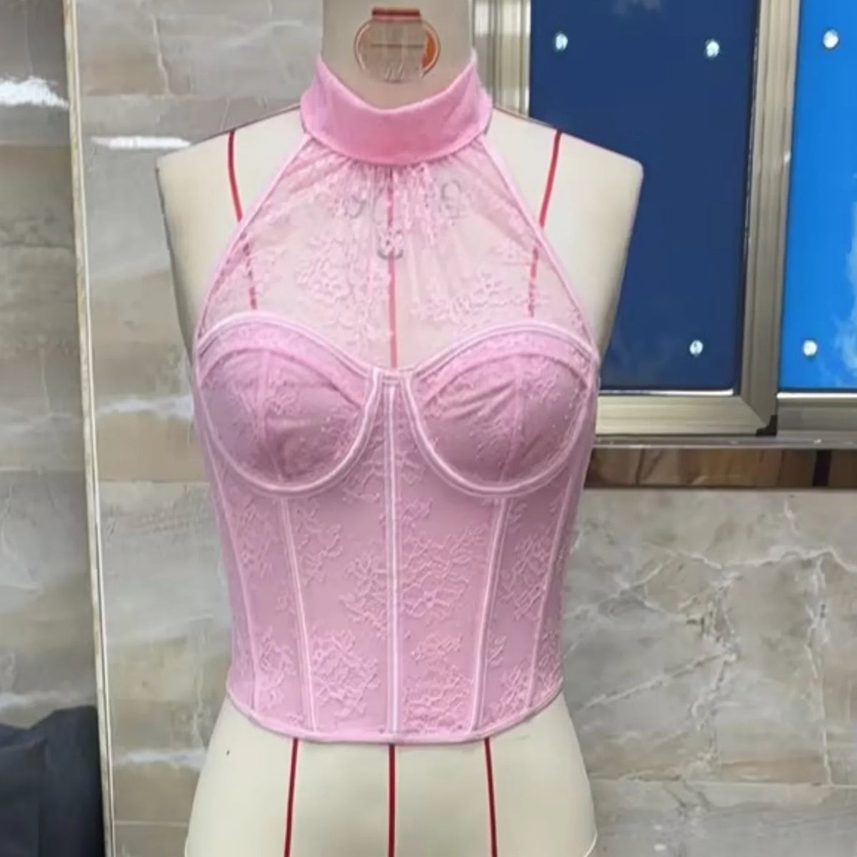 Women Fashion Slim Fit Mock Neck Backless Going Out Vest Summer Solid Color Lace Halter Tank Tops