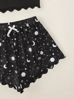 Summer Sleepwear for Women Pajamas Set Star Moon Printed Sleeveless Sling Crop Tops and Shorts Set Homewear Loungewear Pijama