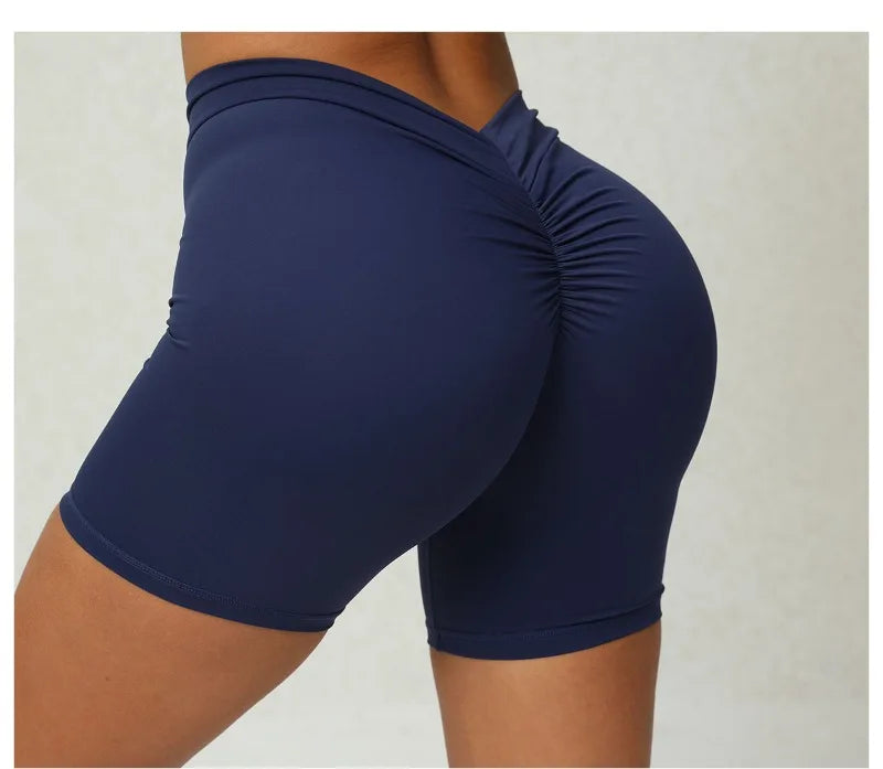 Sexy High-Waisted Yoga Shorts - Deep V Back Ruffled Booty Lift Women Tummy Control Workout Gym Peach Butt Fitness Shorts