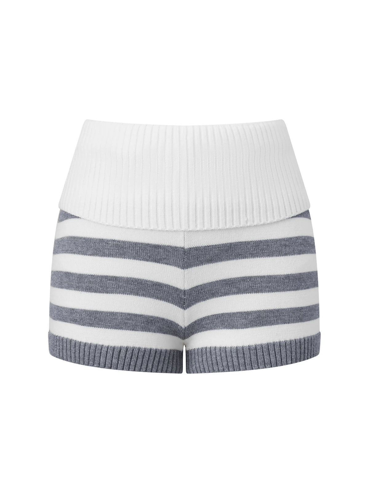 Women Spring Summer Striped Knit Shorts Slim Fold Over Low Rise Mini Shorts for Daily Office Party Club