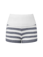 Women Spring Summer Striped Knit Shorts Slim Fold Over Low Rise Mini Shorts for Daily Office Party Club