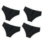 4Pcs/Set Ice Silk Mid-Rise Panties Women's Seamless Briefs Solid No Show Underwear Scalloped Edge Panties Sexy Lingerie XS-XL