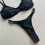 Sexy Solid Black Triangle Micro Bikini Thong Set Swimsuit Women 2026 Metal Ring Ladies Swimwear Bathing Suit Bikinis Mujer